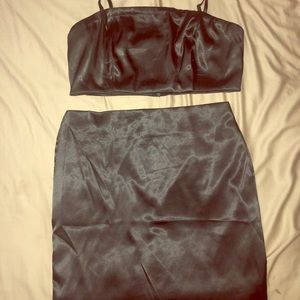 Black silky top & mini skirt